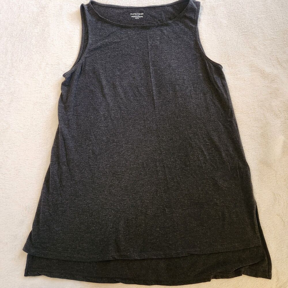 Eileen Fisher Charcoal Gray Layered Asymmetric Tank Top - Medium Petite MP